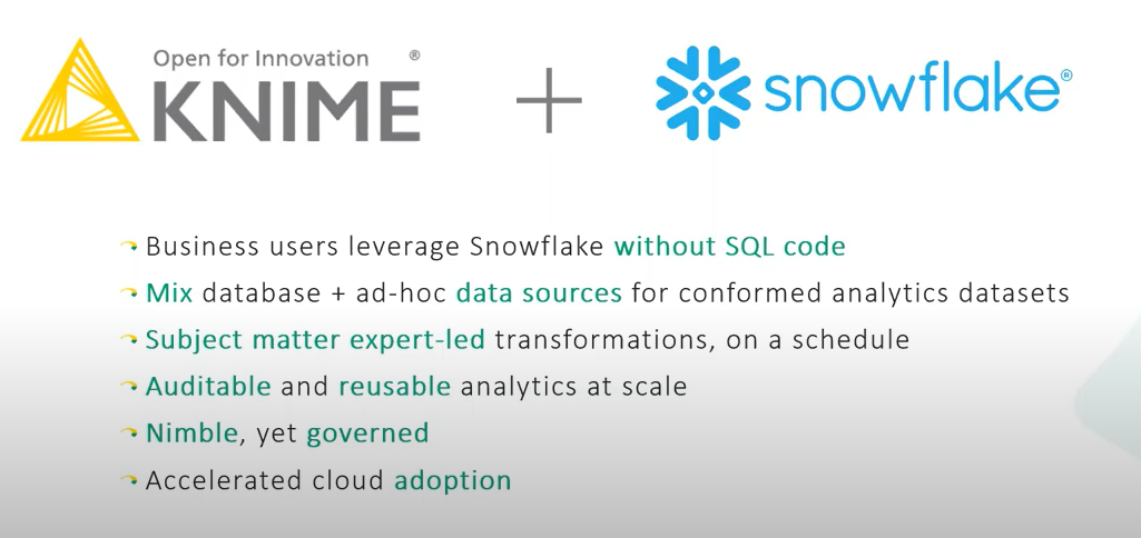 List of business benefits of KNIME and Snowflake combined